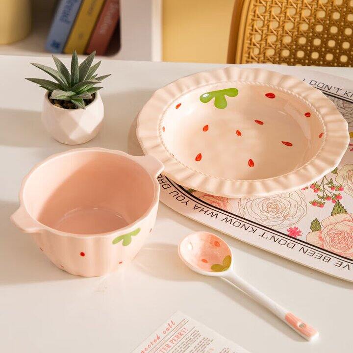 草莓粉餐具三件套8.99