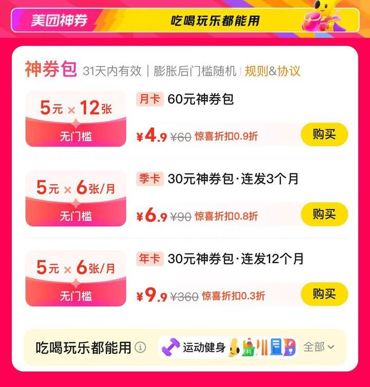 美团神券年卡丨1.65/🈷️