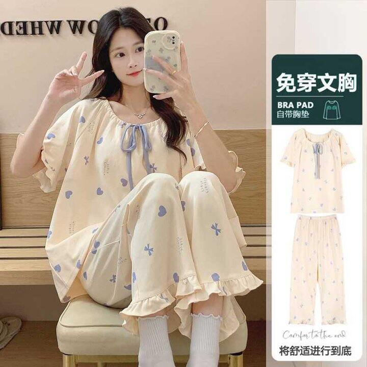 达芙妮 带胸垫短袖九分裤睡衣💰39