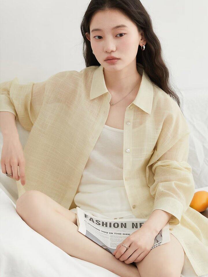 CHIC VEN短袖40+醋酸亚麻混纺衬衫60+