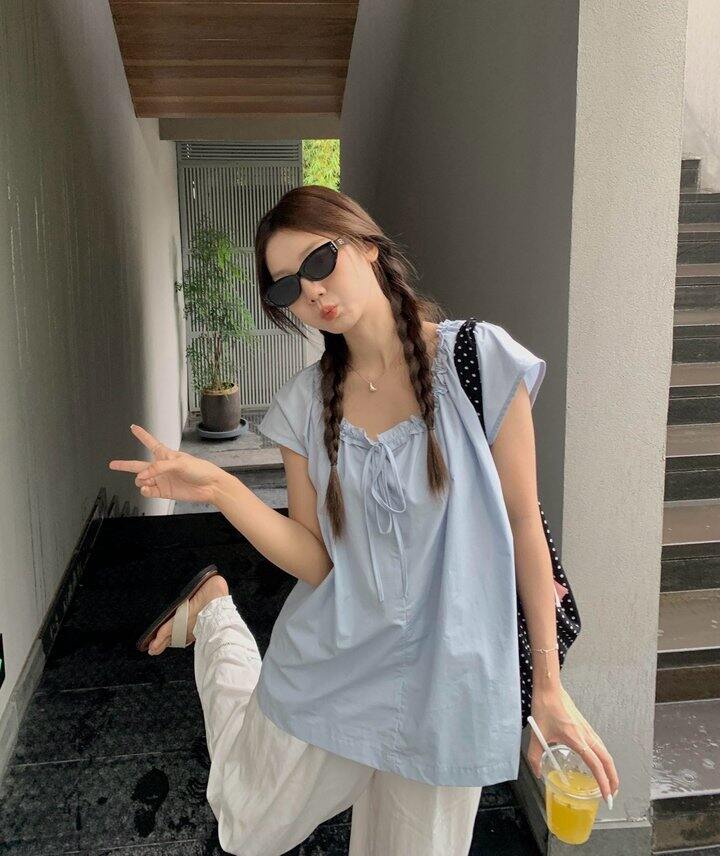 玛卡龙系带慵懒衬衫T！💰69.9