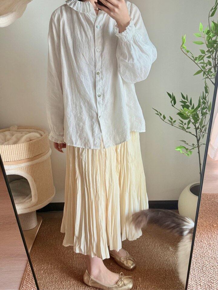 买了致知家同款淡黄色百褶裙