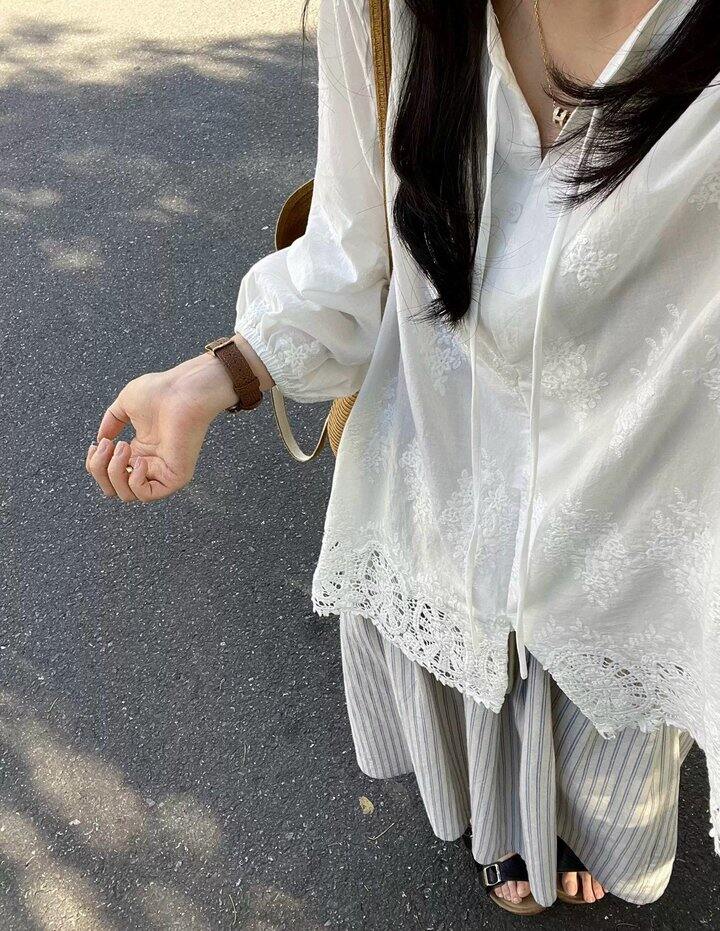 重工全棉刺绣设计感镂空蕾丝衬衫套装！💰99起