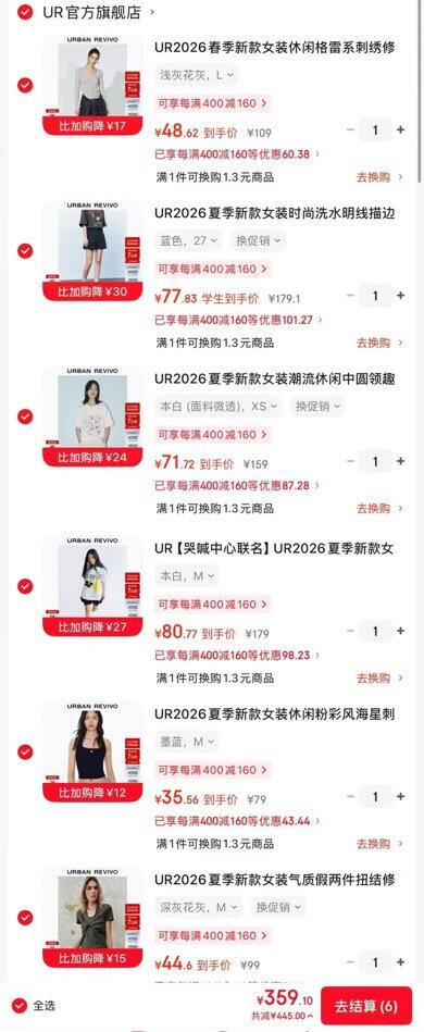 全场4.5折🆘UR服饰，180买400🔥商场同款！