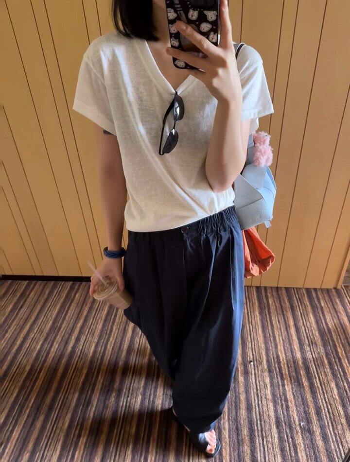 老钱风亚麻V领t！💰59