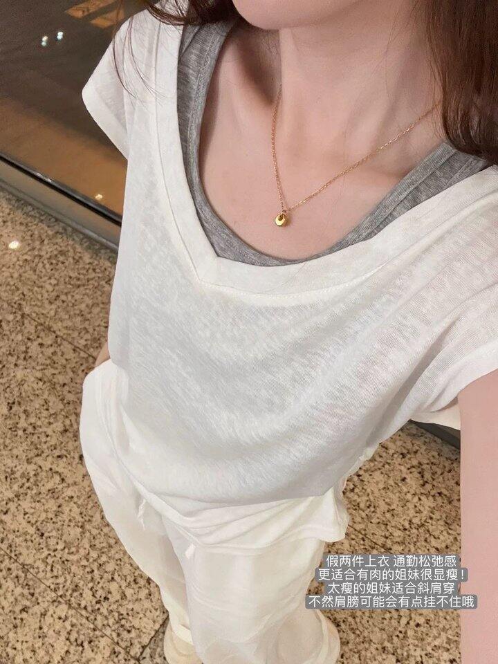 双层撞色假两件小飞袖T恤！💰39
