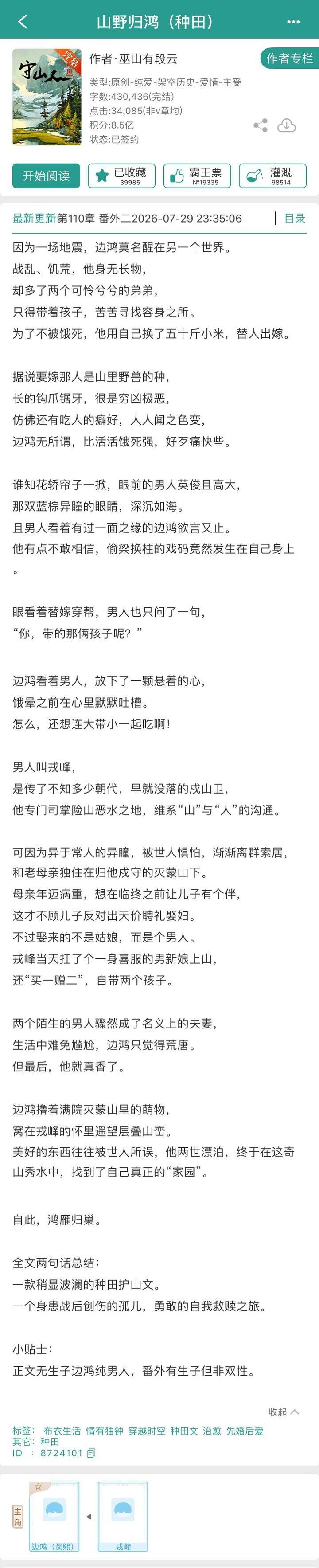 小说｜巫山有段云《山野归鸿》BL、穿越、古耽