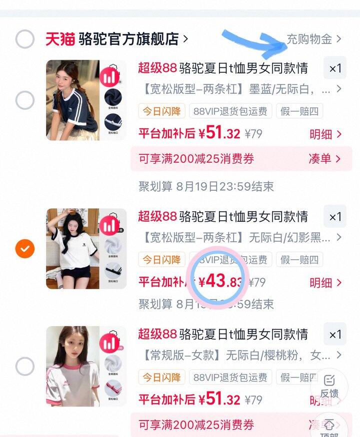 43💰骆驼两条杠热巴同款T恤