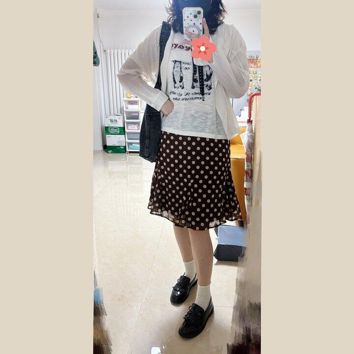 OOTD·波点裙和小熊针织T恤