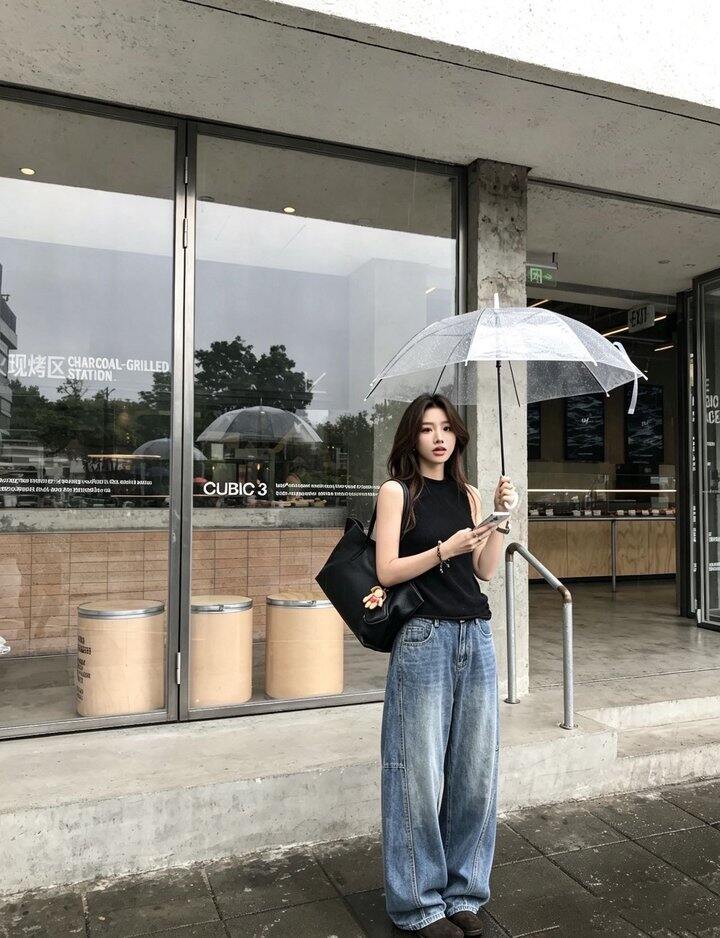 麦檬美式复古阔腿松弛感弯刀牛仔裤！💰109