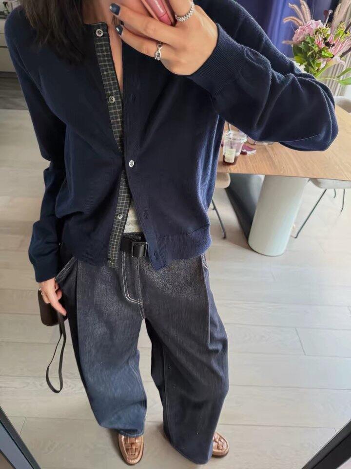 miu系门襟格纹拼接羊毛针织开衫！💰89