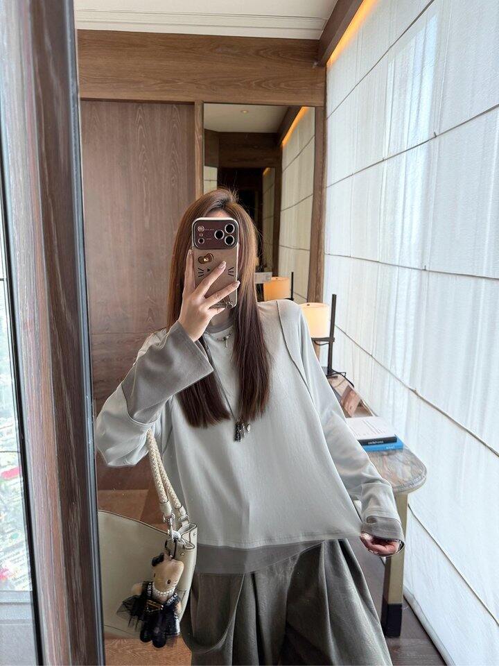 撞色拼接假两件长袖t！💰69