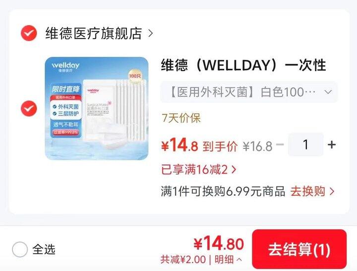 🈴0.1/只❗️维德 医用外科一次性口罩，流感必备