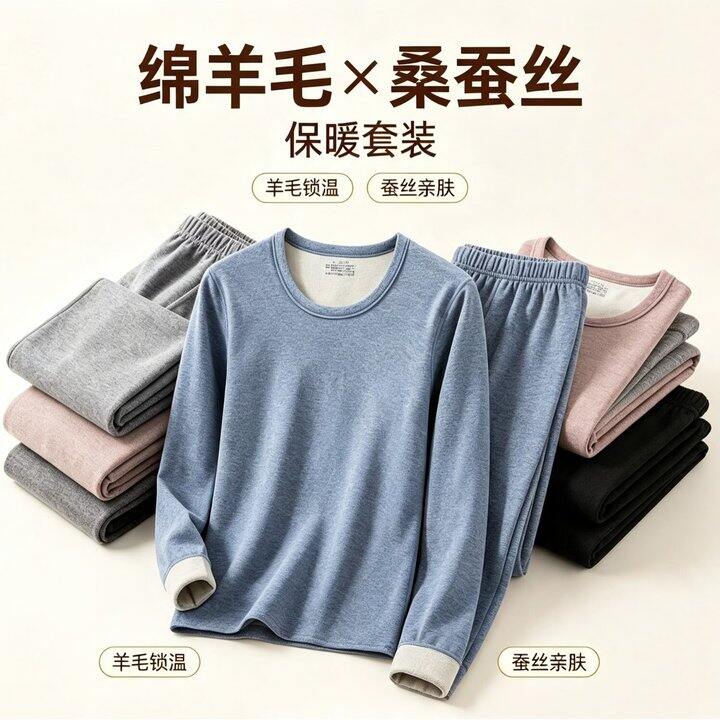 品牌羊毛蚕丝保暖套装2套49.8