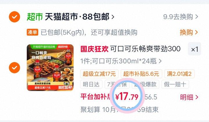17💰可口可乐300ml×24瓶