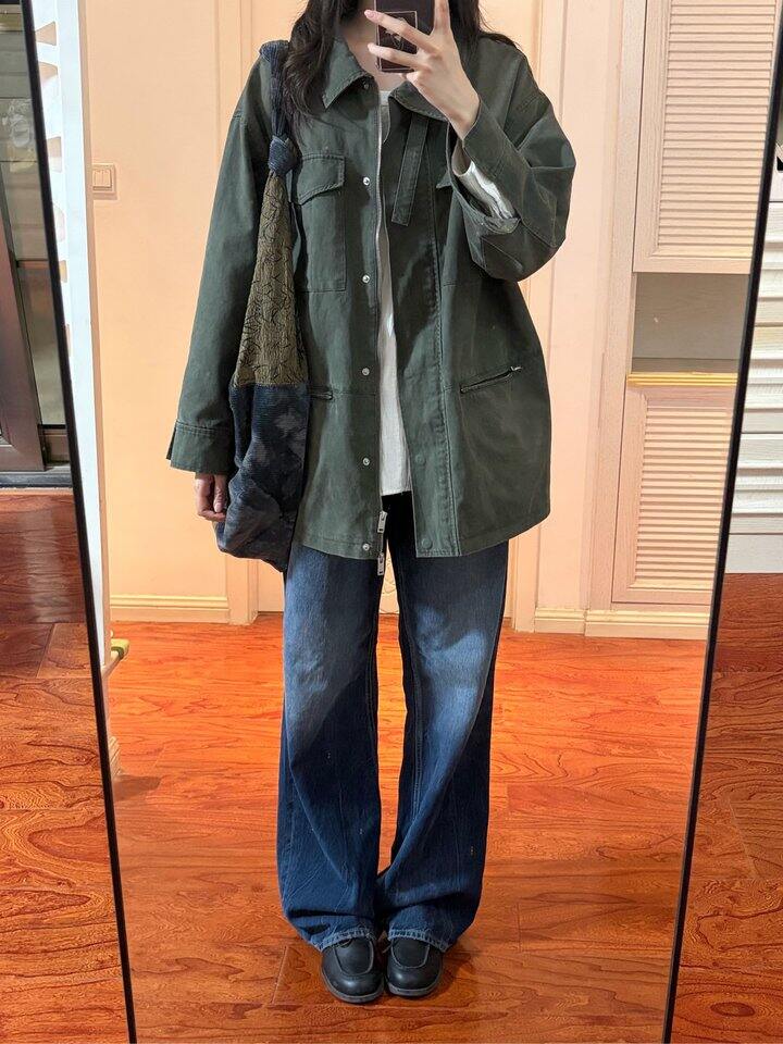 绿色工装风衣外套