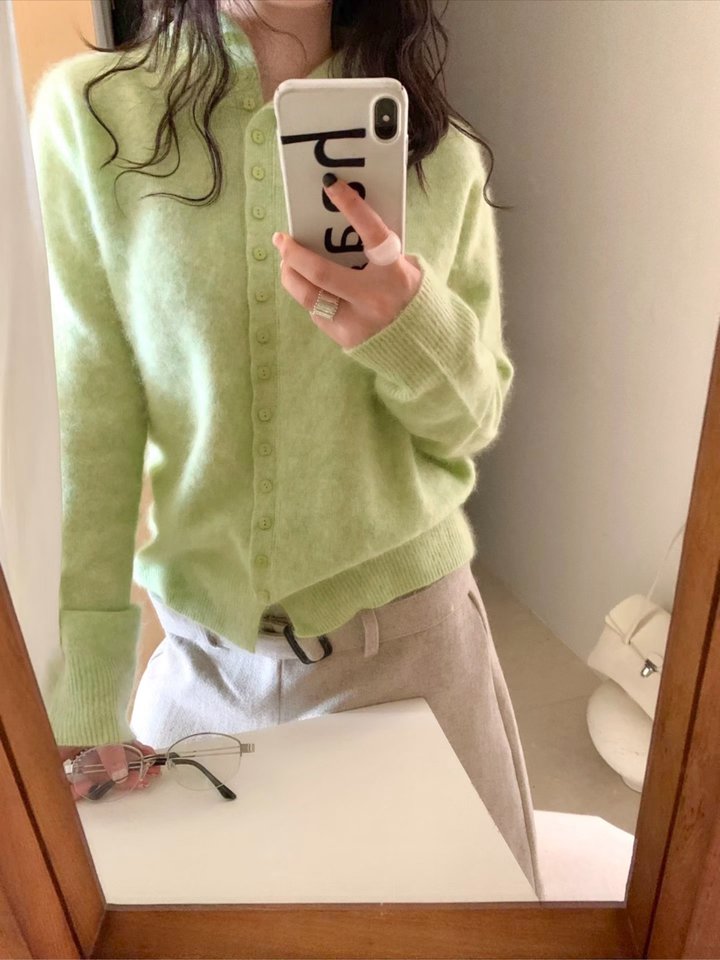 单排扣小立领羊毛拉毛开衫！💰159