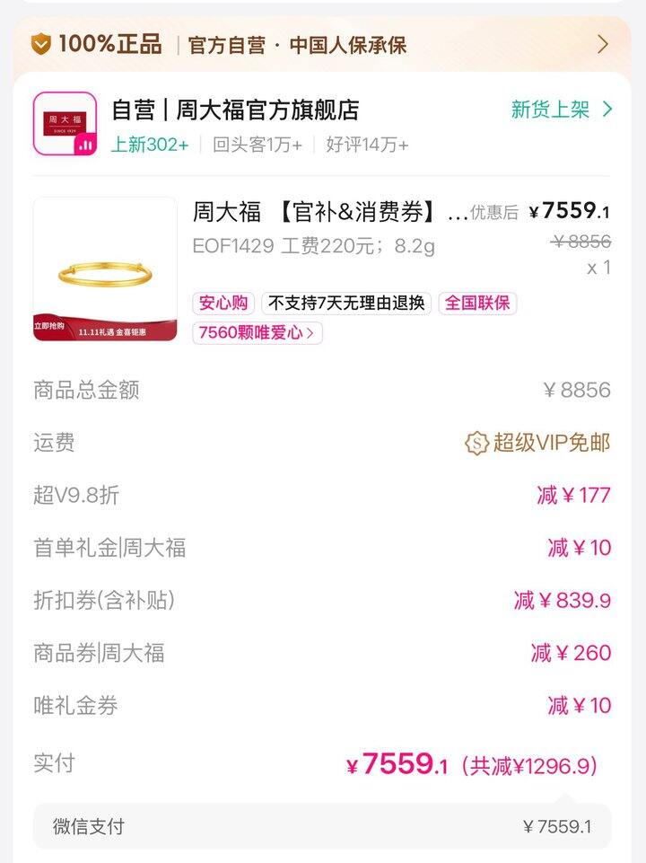周大福克价920